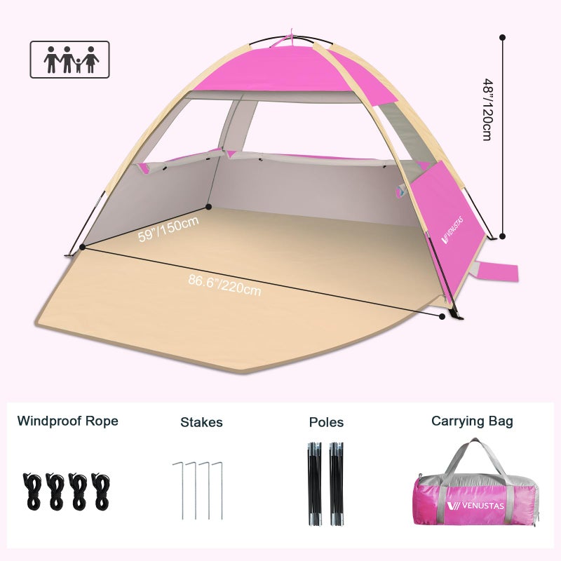 Venustas Beach Tent Sun Shelter for 3/4-5/6-7/8-10 Person, UPF 50+ UV Protection Beach Canopy, Lightweight and Easy Setup Cabana, Portable Shade Tent - Image 2